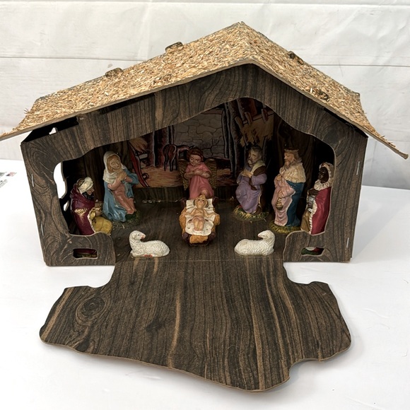 Vintage 1950’s Cardboard Nativity Creche Set Manger Baby Jesus - Picture 1 of 12